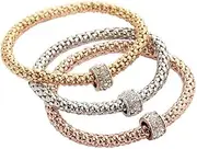[COMVIP] Alloy Elastic Chain Multilayer Rhinestone Bangle Jewelry Set 3pcs Circle