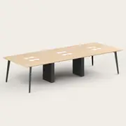 Recess 6 Seat Desk | Office Desk | Office Workstation, Maple/Black / 4 Plug / Angled