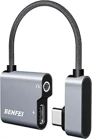 [BENFEI] USB C to Audio Jack Adapter with 60W Fast Charging, USB-C to 3.5mm Female Headphone Compatible with iPhone 15 Pro Max/15 Pro/15, Samsung Galaxy S24/S23/S22/S21 Ultra, iPad Pro, Pixel 8 Grey
