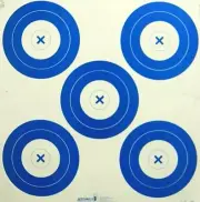 G67 [AY67] - 5 Spot Archery Target, Blue, 16cm rings, 17" x 17" (50 pack)