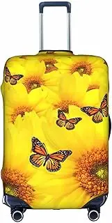 [Pvinnk] Yellow Flowers Butterflies Print Protective Luggage Cover Elastic Washable Suitcase Protector Travel Gear Protector, White, X-Large