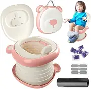 Portable potty seat for toddler travel, Portable toilet for kids with Potty Liners, Travel Bag, Foldable Car Potty for Toddler with Splash Guard, potty training toilet,baño portátil para niños (pink)