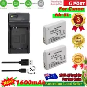 2x NB-5L/NB5L Battery + USB-C Led Charger for Canon PowerShot S100/ S100V / S110