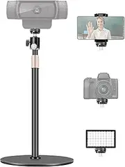 Webcam Stand, Upgraded 23.8'' Height Adjustable Desktop Mount with Cell Phone Clamp for Logitech Webcam C922 C930e C920S C920 C615 C960 C920x BRIO 4K and Other Devices with 1/4" Thread