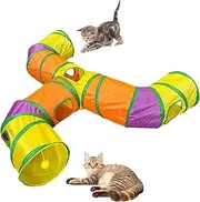Cat Toys Tunnel | Rainbow Foldable Tube Playground for Kittens | Cat Tunnel Tube Cat Toys 3 Way, Bored Pet Play with Peek Hole for Indoor Cat, Rabbit, Puppy