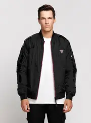 GUESS Black Baloo Active Bomber Jacket Size: XS, Polyester