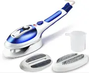 Hand Held Fabric Steam Iron, Fast Heat-up Household Travel Garment Steamer with Ceramic Soleplate - 2 Fabric Brush Included-BLUE