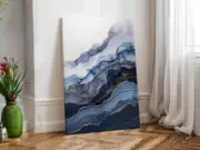 Blue Waves Gold Abstract Paint Elegant Unframed Canvas Print Australian Wall Art