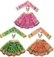 MATA Rani Dress, Churni / patka and Lehenga Dress with Mala Shringer for Goddess Durga/Lakshmi/Saraswati / Parvati (Size 2) ( Pack of 3)