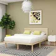 Natural Solid Wood Bed Frame Bed Base with Headboard - Double