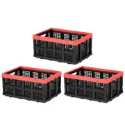 Magna Cart Tote 22" x 16" x 11" Collapsible Plastic Storage Crate, Black, 3 Pack