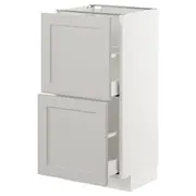 METOD base cabinet with 2 drawers, white Maximera/Lerhyttan light grey, 40x37x80 cm