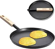 bodkar Frying Pan Skillet 8-inch Flat Griddle Pan, Lightweight Grill Pan with Wooden Handle for Camping Indoor Outdoor Cooking