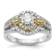 14KTT Peg Set Simulated Diamond Round Halo Engagement Ring
