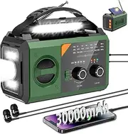 30,000 mAh Emergency Radio with Crank, Solar, Battery and USB Powered, Portable AM/FM Weather Radio with Bluetooth/Headphone Jack/Reading Light/Torch/Compass/SOS Alarm for Camping Outdoor