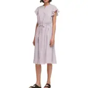 DKNY NEW Women's Shimmer-Stripe Flutter-sleeve Drawstring-Waist Dress TEDO