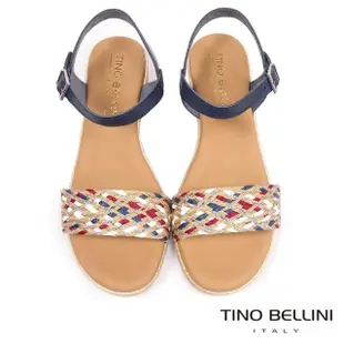 【TINO BELLINI 貝里尼】西班牙進口草編牛皮繫踝厚底涼鞋FSNT0003(藍)