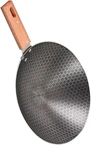 DECOMELODY Small Iron Wok Frying Pan Round Bottom Non Stick Kitchen Wok for Induction Stove Outdoor Cooking High Temperature Resistant Easy to Clean Multipurpose Design