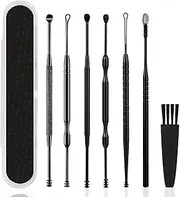 7 Pcs Ear Wax Removal Kit,Professional Double-Headed Ear Cleaner, Earwax Removal Tools, Stainless Steel Ear Cleaner with Cleaning Brush & Storage Box, Suit for Kid Adult(Black)