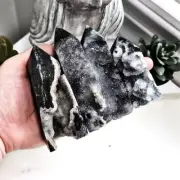 Natural Black Sphalerite Druzy Geode Healing Crystal Tower Point Obelisk Quart