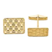 14K Solid Yellow Gold Mens Basketweave Cufflinks