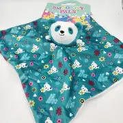 Smoochy Pals Baby Girls Security Blanket with Plush Panda, Teal, Nunu Lovey L30