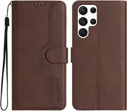 Rosbtib Flip Case for Samsung Galaxy S23 Ultra with Card Holder, PU Leather Folio Wallet Cover with Stand Shockproof Protective Case for Galaxy S23 Ultra - Brown