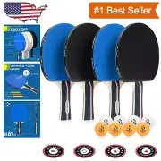 Professional Table Tennis Paddle Set, 4 Paddles & 8 Balls with Carrying Case