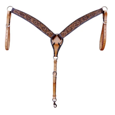 Western Two Tone Leather Hand Carved Set of Headstall and Breast Collar