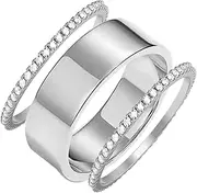 [Suxerlry] Stainless Steel 3PCS Cubic Zirconia Stackable Band Rings Round Cut Engagement Promise Ring Set