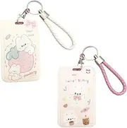 SGERUFZ Pack of 2 Bus Ticket Case Student, Creative Student Meal Card ID Holder Hard Plastic Smart Card Case ID Cover with Clip Card Holder 2 Cards Card Case