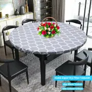 Round Fitted Vinyl Tablecloth Elastic Edged Waterproof Table Cover Protector--
