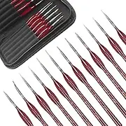 Miniature Detail Paint Brush Set-12pcs Micro Professional Fine Oil Paint Brushes with Storage Bag, Watercolor Face Painting Brushes Set for Acrylic,Oil,Watercolor,Face,Scale Model Painting (Red)