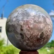481G Natural Sakura Flower Agate QUARTZ Sphere Crystal Ball Healing