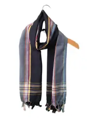 Kikoi Vibrant Gift 100% Cotton Ethnic Tassels Scarf Beach Wrap Kenya Made Black