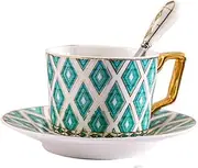 British Vintage Fine Bone China Tea Cup and Saucer Set,Ceramic Coffee Cup and Saucer Set, for Birthday, Wedding and Party,Household Office (Color : Green, Size : 160 ml)