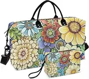 [ZRYSMY] Abstract Colorful Flowers Duffel Bag for Traveling, Travel Bag Gym Bag, with Multiple Interior Pockets Shoulder Weekender Bag for Women Men with Toiletry Bag 20.5L x 1.9W x 13.8H