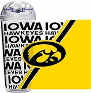 Rico Industries NCAA Iowa Hawkeyes Main 24oz Acrylic Tumbler with Hinged Lid, Officially Licensed Double Wall Tumbler with Straw