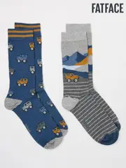 FatFace Blue 2 Pairs of Off Roader Socks in a Box (E88493) | $29