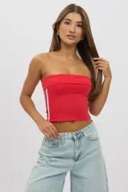 Red Bandeau Top Side Stripe Fold Over - Size 16XL, Women's Bandeau
