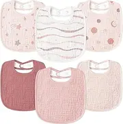 Susurration Muslin Baby Bibs 6 Pack Bandana Drool Bibs,Soft Square Adjustable Baby Drooling Bibs for Unisex Girls & Boys(pinkprint)