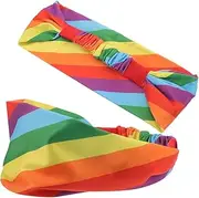 [COLLBATH] Elastic Wide Headband 2 Pack Rainbow Headscarf Bandana Sports Headwear Moisture-Wicking for Workout