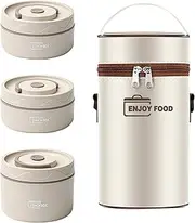 [Decostatue] Bento Box Adult Kid Stainless Steel Thermal Lunch Box Portable Insulated Lunch Containers with Bag for Adult Kids Men Women Set of 3 Insulated Bento Boxes （Beige）