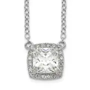 Sterling Silver Rhodium-Plated Square Cz Halo W/1In Ext Necklace