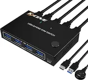 KC-KVM201A USB3.0/HD 2 in 1 Out KVM Switcher Support up to 3840 * 2160@60Hz Resolution One-Button Switching Wide Compatibility Black One Size