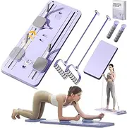 Pilates Folding Reformer Set, Multifunctional Pilates Board Exercise Wheel with Ab Rollers with Elbow Support and Resistance Bands, Machine for Pilates Reformer Equipment Blue