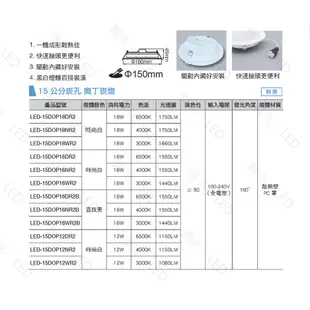 舞光 奧丁崁燈 LED-15DOP 驅動內藏 崁孔15cm 黑白兩色 全電壓 CNS認證 12W / 16W / 18W