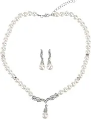 [SAFIGLE] 1Set Elegant Angel Wing Pearl Jewelry Set Stylish Pearl Necklace and Earring Set for Present for Weddings Birthdays and Special Occasions