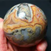 TOP 362.8G 64mm Natural Polished Banded Agate Crystal Sphere Ball Healing YWD204