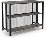 Costway 91cm Tall Bar Table with Storage, 3-Tier Wine Bar Unit Table with Open Shelves, Metal Frame & Adjustable Foot Pads, Breakfast Dining Table, Kitchen Island Table for Small Space (Grey)
